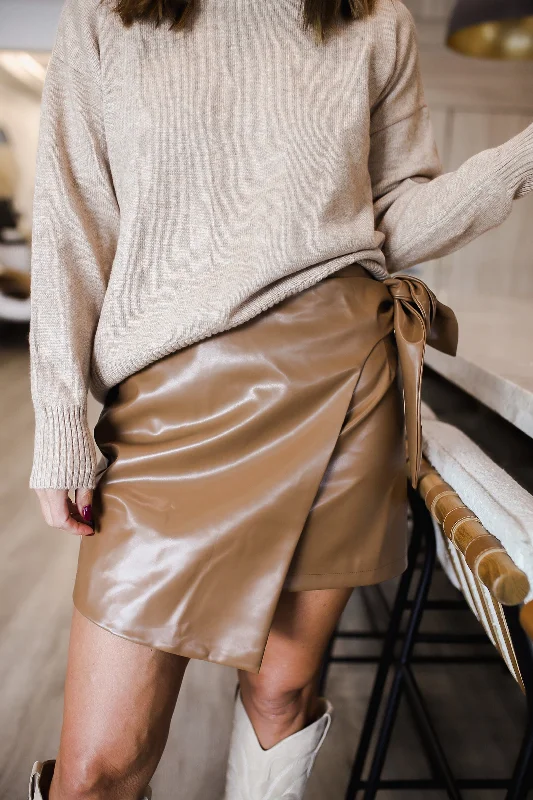 Tied PU Leather Skirt cashmere skirt soft