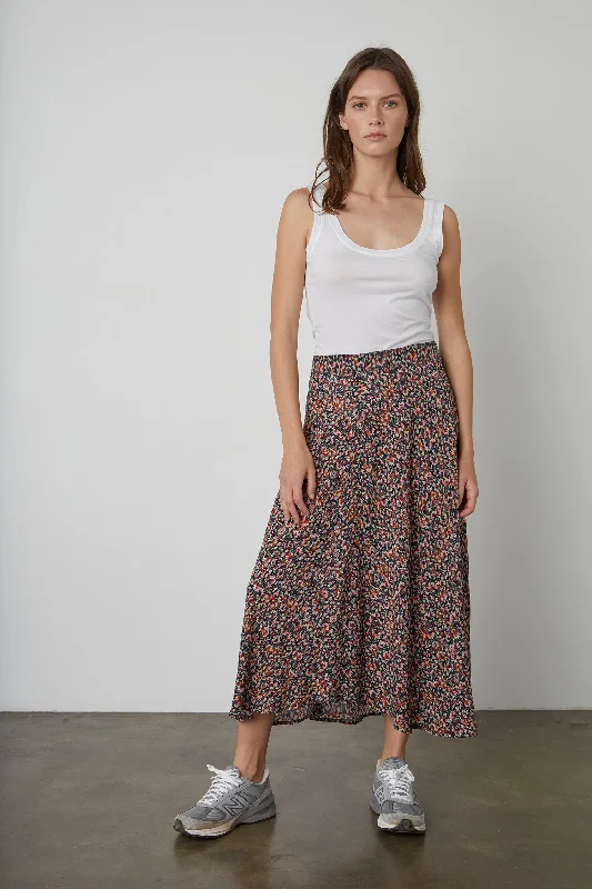 TITANIA PRINTED MIDI SKIRT flowy skirt hem