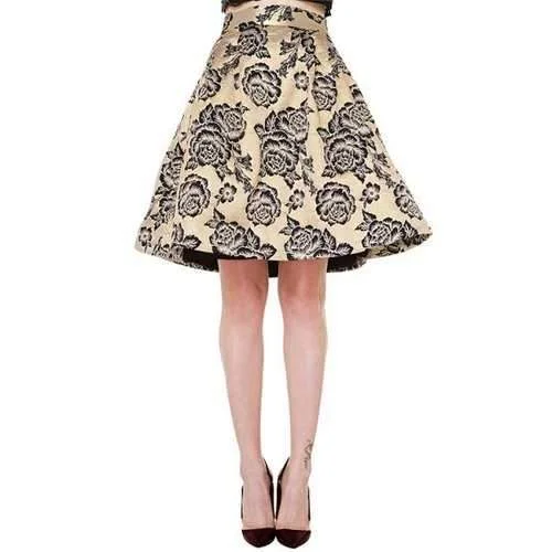Stylish Retro Floral Print High Waisted A-Line Women's Skirt - Champagne Xs lace skirt romantic