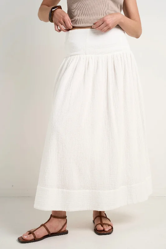 Unwind Ivory Shirred Back Tiered Maxi Skirt seamless skirt comfort