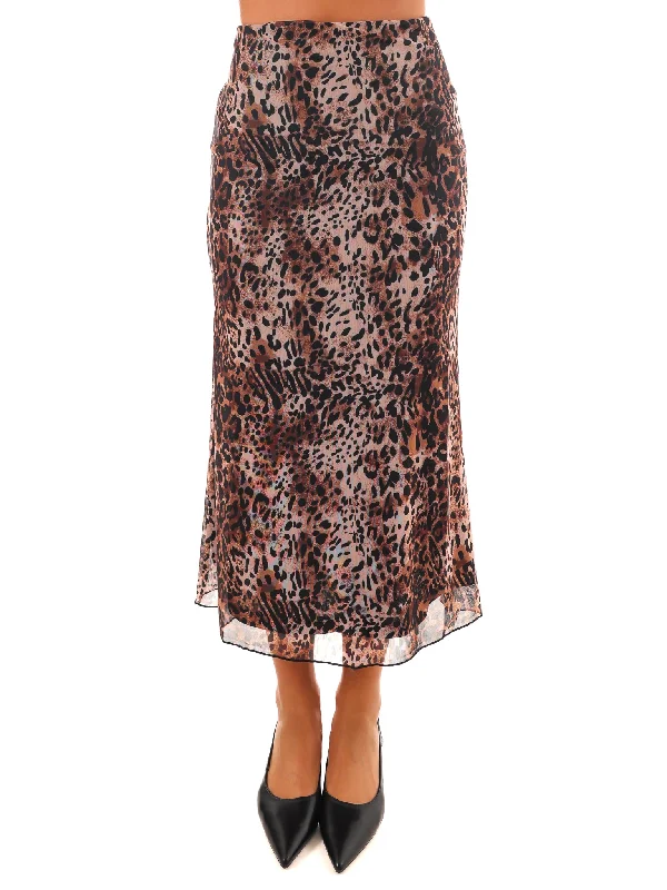 Uptown Girl Leopard Midi Skirt linen skirt natural