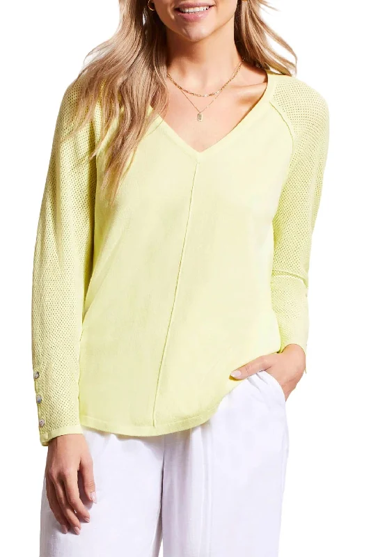 V-Neck Mesh Sleeve Sweater In Wild Lime Plaid Sweater Polka Dot Checkered