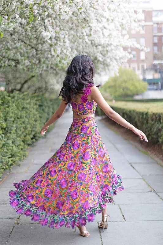 VANYA Yellow Floral Hi-Lo Ruffle Lehenga Skirt pencil skirt chic