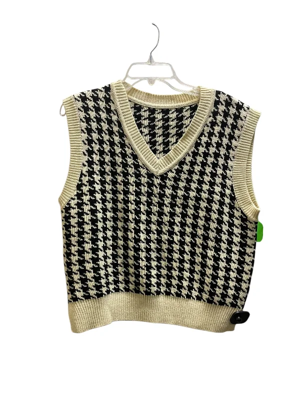 Vest Sweater By Romwe In Black & Cream, Size: M Chenille Fabric Brocade Fabric Lace Fabric