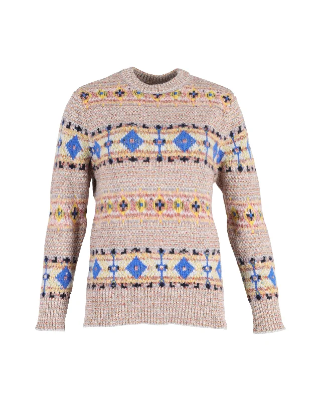 Victoria Beckham Fair Isle Knit Sweater in Multicolor Wool Lace Blend Ribbed Blend Corduroy Blend