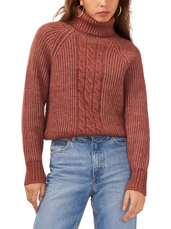 Womens Knit Ribbed Trim Turtleneck Sweater Slim Fit Regular Fit Oversized