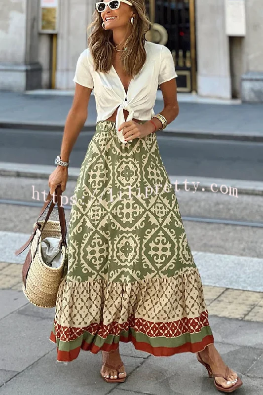 Lilipretty You Had Me At Aloha Printed Tiered Midi Skirt velvet skirt glossy