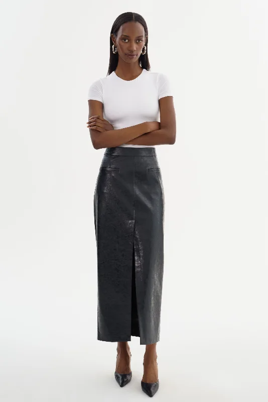 YVETTE | Faux Leather Maxi Skirt elastic waist skirt