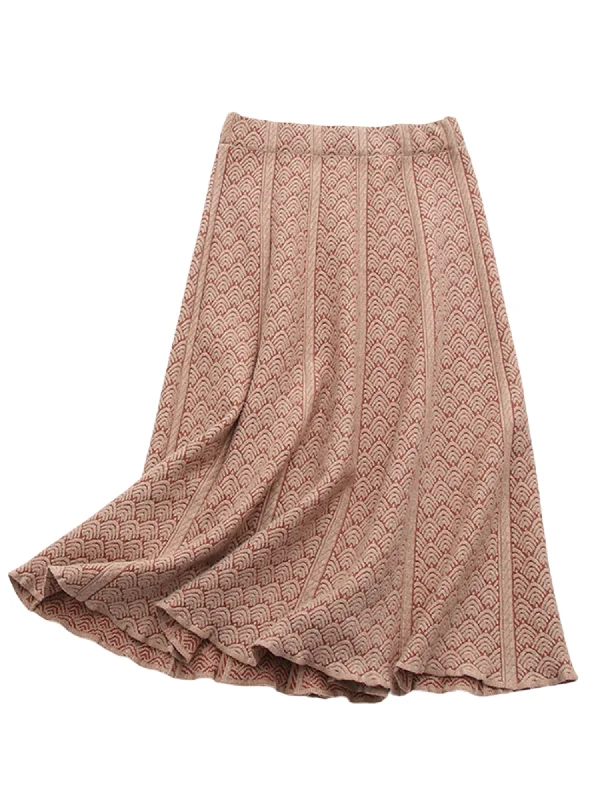 'Zaveen' High Waisted Pattern Midi Skirt (3 Colors) elastic waist skirt